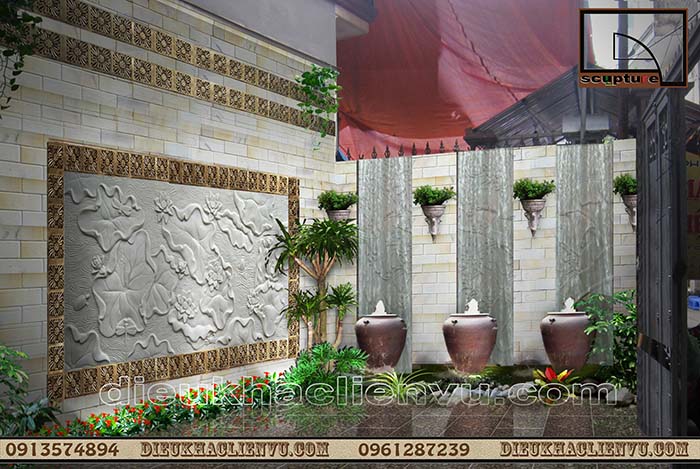 Nghệ thuật trang trí sân vườn với tranh phù điêu